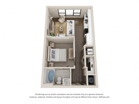 Floor plan for 1 bed, 1 bath, 546 sqft